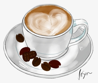Coffee Cup Saucer And Beans - Cappuccino, HD Png Download, Transparent PNG