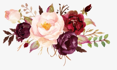 Transparent Watercolor Bouquet Png - Burgundy Watercolor Flowers Png, Png Download, Transparent PNG