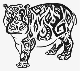 Cute Tribal Hippo Tattoo Design By Ryoukotakihama - Tribal Hippo Drawing, HD Png Download, Transparent PNG