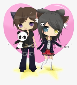 Cute Chibi Anime Couple - Chibi Girl Chibi Cat Couple, HD Png Download, Transparent PNG