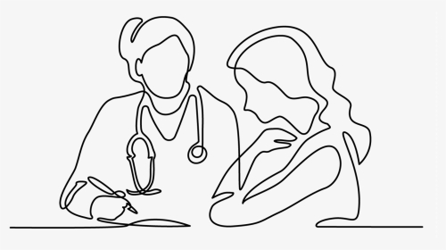 Line Drawing Of Woman With Doctor - Doctor With Stethoscope Treat Patient, HD Png Download, Transparent PNG