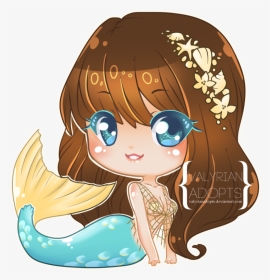 Mermaid Drawing Adorable - Mermaid Girl With Brown Hair, HD Png Download, Transparent PNG