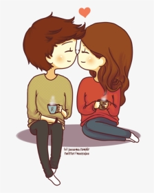 Drawing Couples Two - Couple Drinking Coffee Cartoon, HD Png Download, Transparent PNG