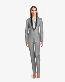 Silver Shiny Tuxedo With Shawl Black Lapels-view Front - Double Breasted Plaid Suits For Women, HD Png Download, Transparent PNG