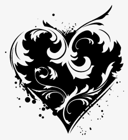Flower Tattoo Clipart Clipart Transparent Stock Heart - Black Heart, HD Png Download, Transparent PNG