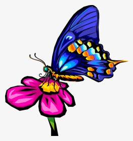 Vector Illustration Of Blue Butterfly Winged Insect - Pink Flower With Butterfly Clipart, HD Png Download, Transparent PNG