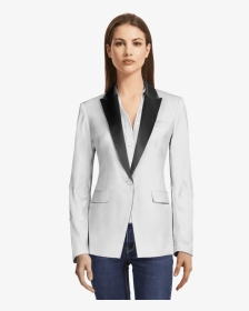 White Linen Tuxedo Blazer With Black Lapels-view Front - Lapel, HD Png Download, Transparent PNG