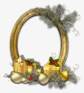 Christmas Oval Gold Photo Frame With Silver Pine - Merry Christmas Frame Png, Transparent Png, Transparent PNG