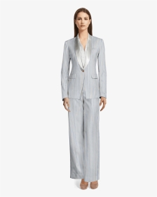 White Striped Linen Tuxedo With Shawl White Lapels - Ladies Plus Size Formal Trouser Suit, HD Png Download, Transparent PNG