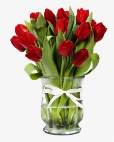 Transparent Vase With Red Tulips - Vase Of Flowers Png, Png Download, Transparent PNG