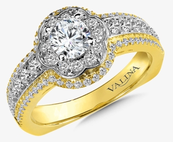 Valina Diamond Halo Engagement Ring Mounting In 14k - Engagrment Ring Yellow And White Diamond, HD Png Download, Transparent PNG