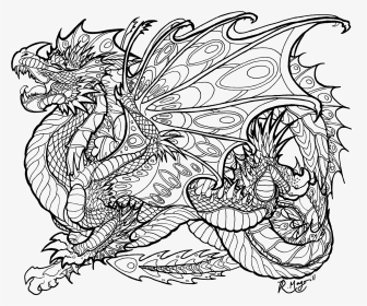 Dragon Coloring Pages For Adults Free - Dragon Coloring Pages For Adults, HD Png Download, Transparent PNG