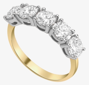 Round H-si Diamond 5 Stone Eternity Ring Set In 18ct - Yellow Gold 5 Diamond Ring, HD Png Download, Transparent PNG