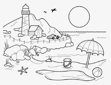 Beach Scene Coloring Pages For Kids - Beach Coloring Pages For Kids, HD Png Download, Transparent PNG