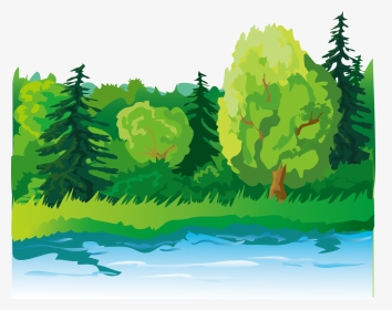 Clip Art Lake Trees - Cartoon Trees And Lake, HD Png Download, Transparent PNG