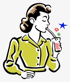 Vector Illustration Of 1950 S Vintage Style Woman Drinking - Drinking A Soda, HD Png Download, Transparent PNG