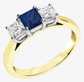 Sapphire And Diamond Ring For Women In 18ct Yellow - Sapphire And Diamond Princess Cut Ring Gold, HD Png Download, Transparent PNG
