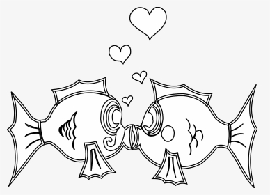 Fish In Love Black White Line Art Coloring Book Colouring - Clip Art In Love Black And White, HD Png Download, Transparent PNG