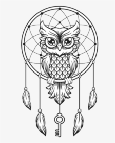 #owl #blackandwhite #dreamcatcher - Owl Dream Catcher Tattoo, HD Png Download, Transparent PNG