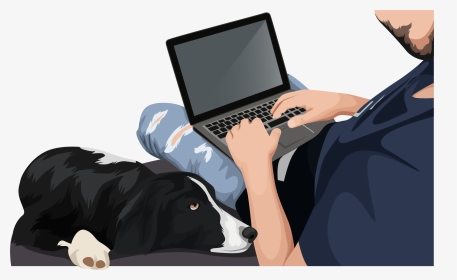 Man On Laptop With Collie - Netbook, HD Png Download, Transparent PNG
