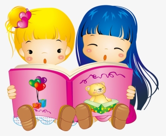 Child Cartoon Download - Two Girls Reading Clipart, HD Png Download, Transparent PNG