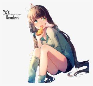 Anime Girl Render Sitting, HD Png Download, Transparent PNG