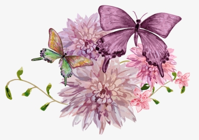 Free Download Butterfly Painting Cartoon Beautiful - Flowers With Butterflies Png, Transparent Png, Transparent PNG