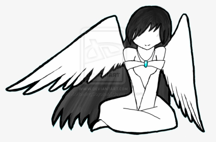 Black And White Anime Angel By Themidnightmage On Clipart - Anime Angel Wings Easy, HD Png Download, Transparent PNG