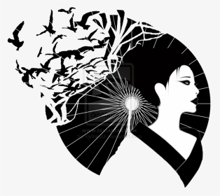 Geisha Girl With Shattering Umbrella By Karinjrock-d4yi846 - Geisha Drawing Png, Transparent Png, Transparent PNG