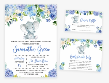 Blue Elephant Floral Baby Shower Invitation Pack - Baby Shower Invitations Writing Elephant, HD Png Download, Transparent PNG