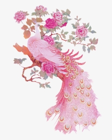 A Pink Peacock Perched In A - Pink Peacock Art, HD Png Download, Transparent PNG