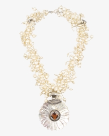 Citrine, Pearl, & Mother Of Pearl Flower Sterling Necklace - Necklace, HD Png Download, Transparent PNG