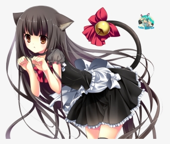 Anime Girl Neko Black Hair Brown Eyes, HD Png Download, Transparent PNG