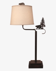 Dark Bronze Iron Swing Arm Table Lamp With Wooden Base- - Lamp, HD Png Download, Transparent PNG
