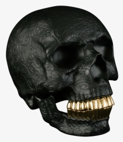 Black Skull Png Photo - Black Skull With Gold Teeth, Transparent Png, Transparent PNG