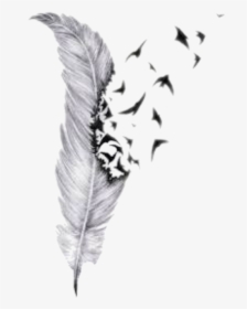 Quill - Feather With Birds Tattoo Design, HD Png Download, Transparent PNG