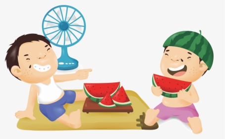 Clip Art Kids Eating Watermelon - Boy Eat Watermelon Cartoon, HD Png Download, Transparent PNG