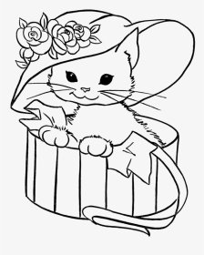 Baby Cat Coloring Page, Printable Baby Cat Coloring, - Cat Wearing Hat Drawing, HD Png Download, Transparent PNG