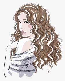 Drawing Girl Curly Hair - Girl With Curly Hair Drawing, HD Png Download, Transparent PNG