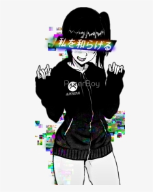 #anime #aesthetic #pastel #grunge #grungeaesthetic - Black And White Vaporwave Anime Girl, HD Png Download, Transparent PNG