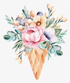 Watercolor Flower Bouquet Waffle Cone, HD Png Download, Transparent PNG