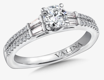 Valina Diamond Engagement Ring Mounting In 14k White - 3 Stone Engagement Rings With Side Stones, HD Png Download, Transparent PNG