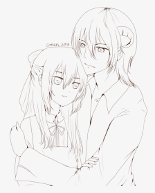 Demon Drawing Anime - Line Art Anime Couple, HD Png Download, Transparent PNG
