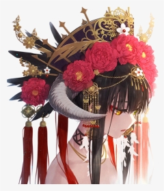 #anime #girl #animegirl #roses #demons #girlflower - Anime Character With Flowers, HD Png Download, Transparent PNG