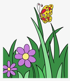 How To Draw Butterfly Garden - Flower With Butterfly Drawing, HD Png Download, Transparent PNG
