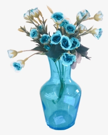 #teal #turquoise #blue #glass #vase #flowers #decor - Garden Roses, HD Png Download, Transparent PNG