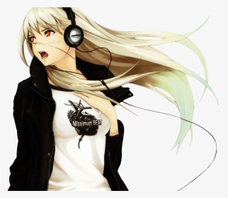 Transparent Girl Headphone - Blonde Anime Girl With Headphones, HD Png Download, Transparent PNG