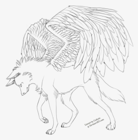 Image - Winged Wolf Lineart, HD Png Download, Transparent PNG