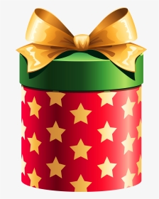 Round Red Gift Box With Gold Stars Clipart - Christmas Gift Clipart, HD Png Download, Transparent PNG