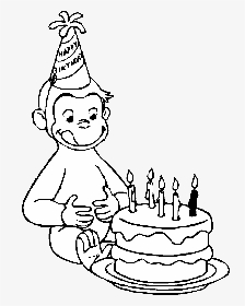 Curious George Clipart Black And White - Curious George Birthday Coloring Page, HD Png Download, Transparent PNG